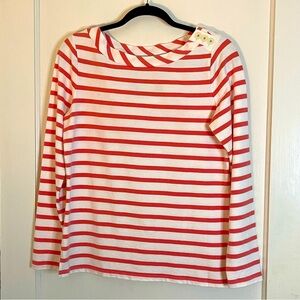 Boden Pink and White Breton Striped Cotton Top Button Detail Size 6 US